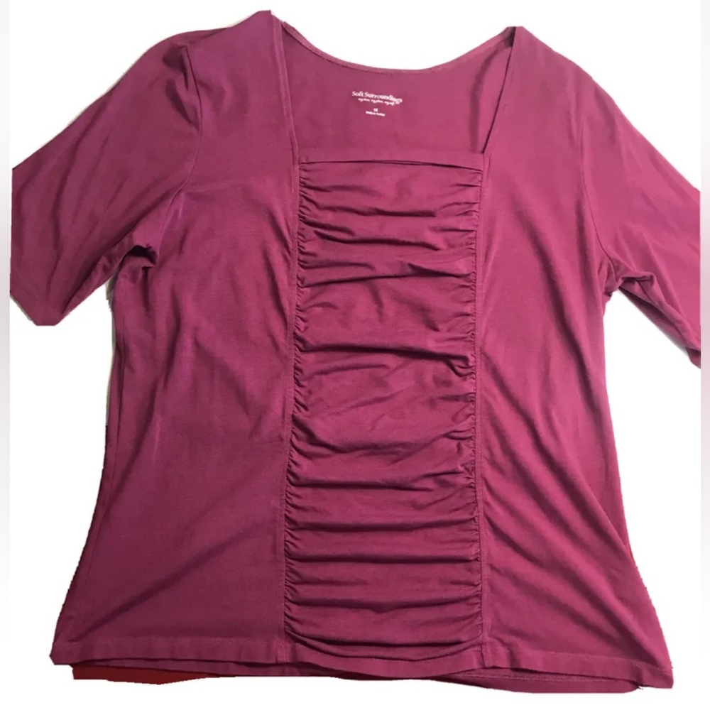 Soft Surroundings Purple SHIRT Square Neck Gathered Front Cotton Spandex Top 1X